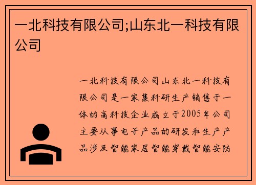 一北科技有限公司;山东北一科技有限公司